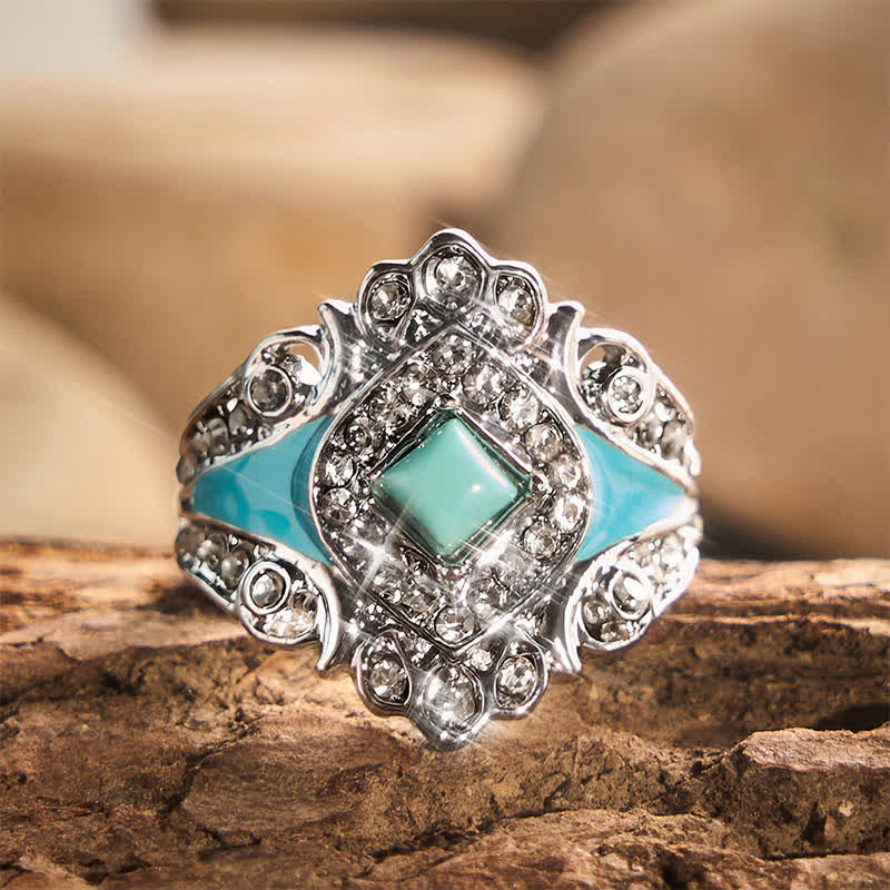 Vintage Imitation Turquoise Rhinestone Women Ring - Silver - US 12 - image 0