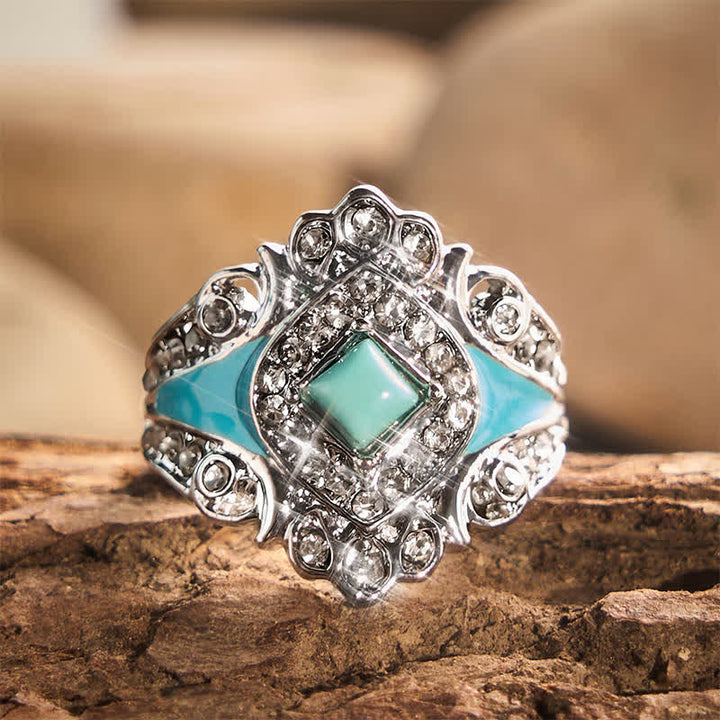 Vintage Imitation Turquoise Rhinestone Women Ring - Silver - US 12 - image 0