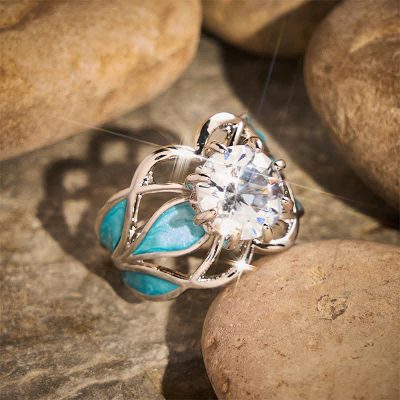 Vintage Flower Enamel Zircon Women Ring - image 1