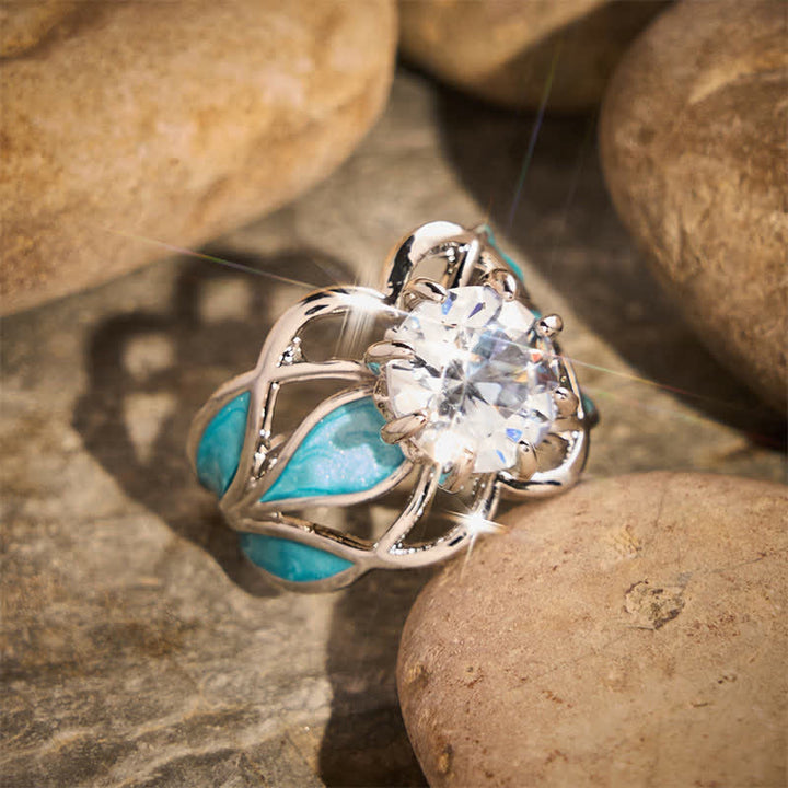 Vintage Flower Enamel Zircon Women Ring - image 1