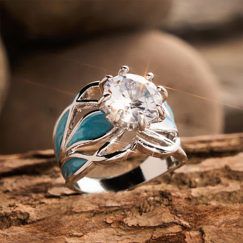 Vintage Flower Enamel Zircon Women Ring - image 2
