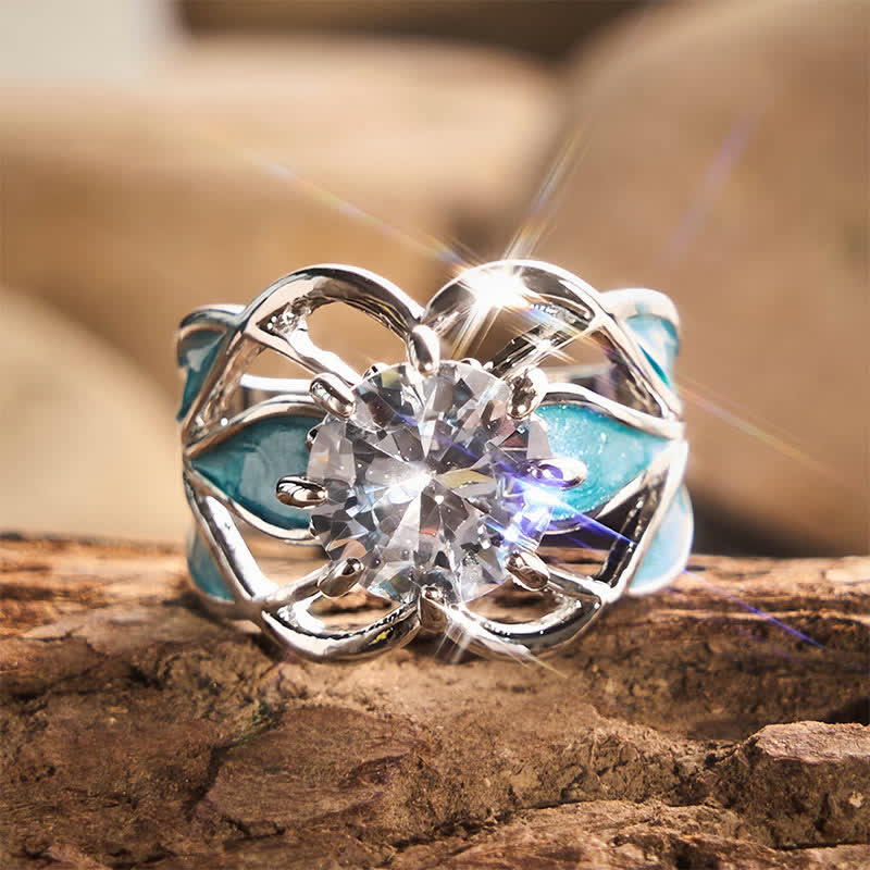 Vintage Flower Enamel Zircon Women Ring - Silver - US 10 - image 0