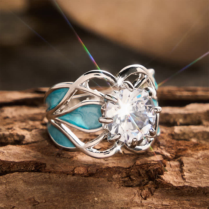 Vintage Flower Enamel Zircon Women Ring - image 4