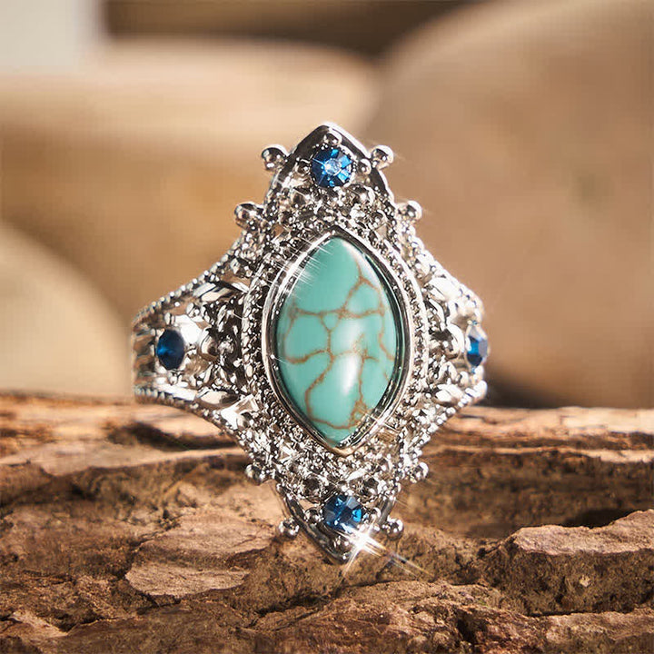 Bohemian Marquise Simulated Turquoise Women Ring for Party Gift - Silver‑Tone - US 10 - image 0