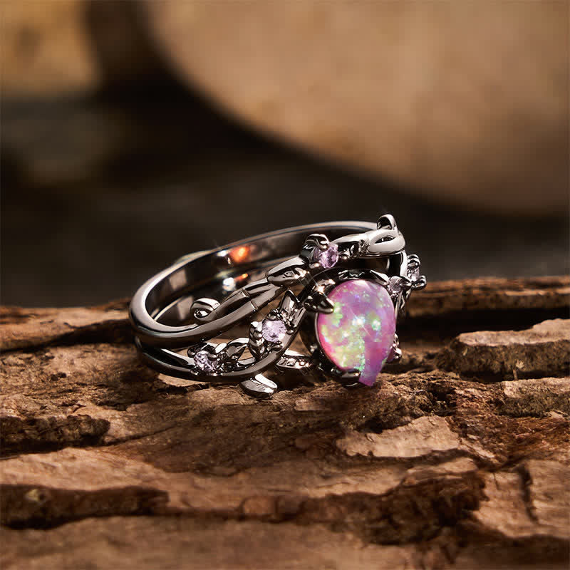 Black‑Gold Branch Teardrop Opal Statement Ring - image 3