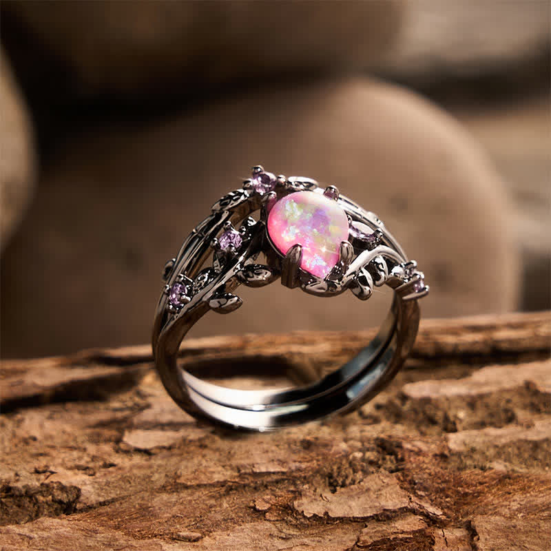Black‑Gold Branch Teardrop Opal Statement Ring - image 2