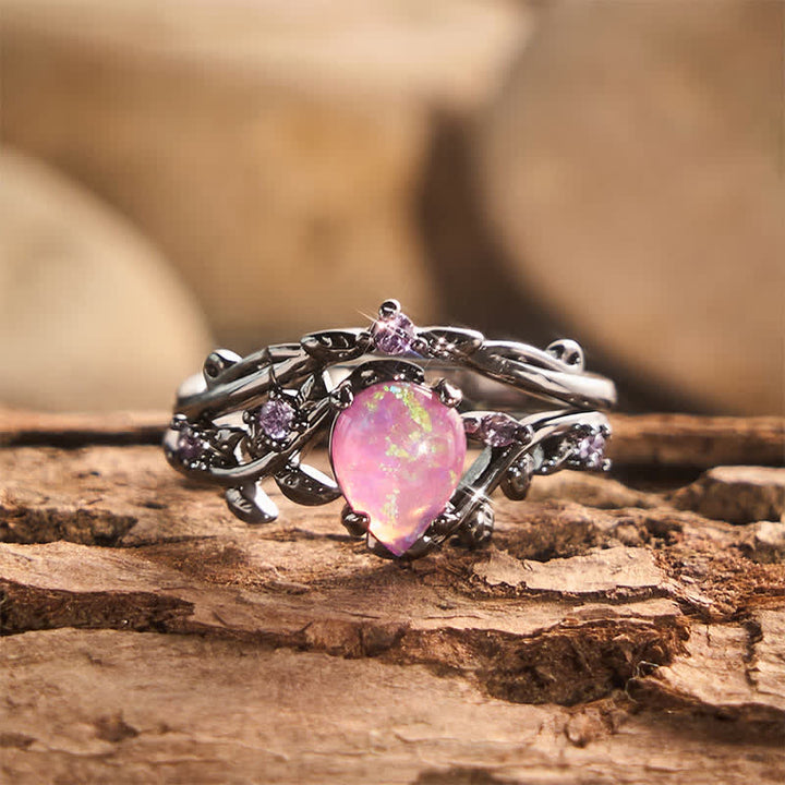 Black‑Gold Branch Teardrop Opal Statement Ring - Black & Purple - US 11 - image 0