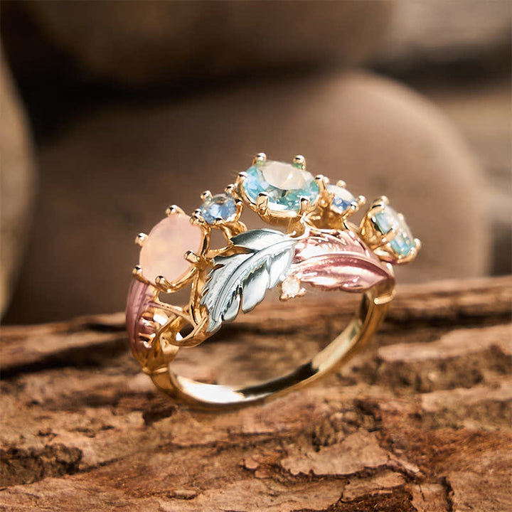 Enamel Feather Inlaid Crystal Statement Women Ring - image 2