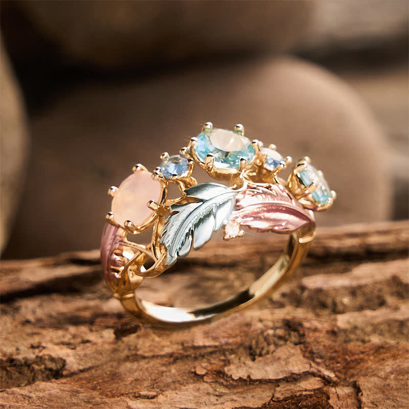 Enamel Feather Inlaid Crystal Statement Women Ring - image 3