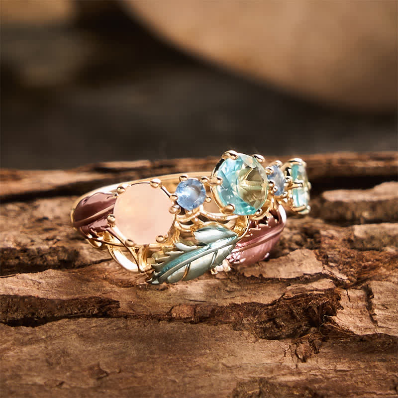 Enamel Feather Inlaid Crystal Statement Women Ring - image 3