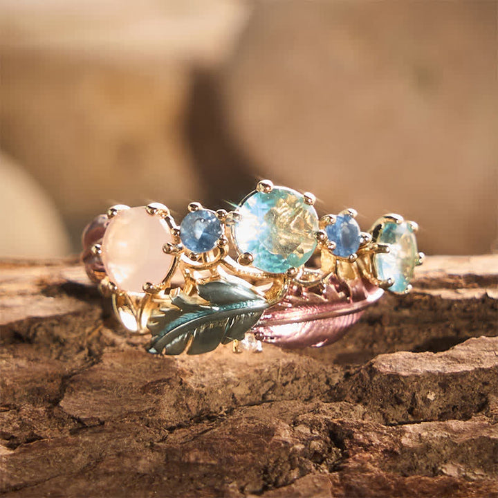 Enamel Feather Inlaid Crystal Statement Women Ring - Gold - US 10 - image 0