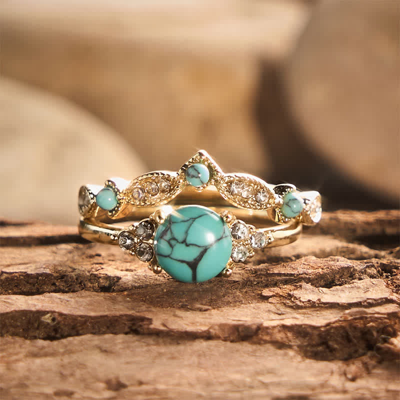 Retro Bohemia Ethnic Style Gold‑Tone Faux Turquoise Stackable Statement Ring - Golden - US 11 - image 0