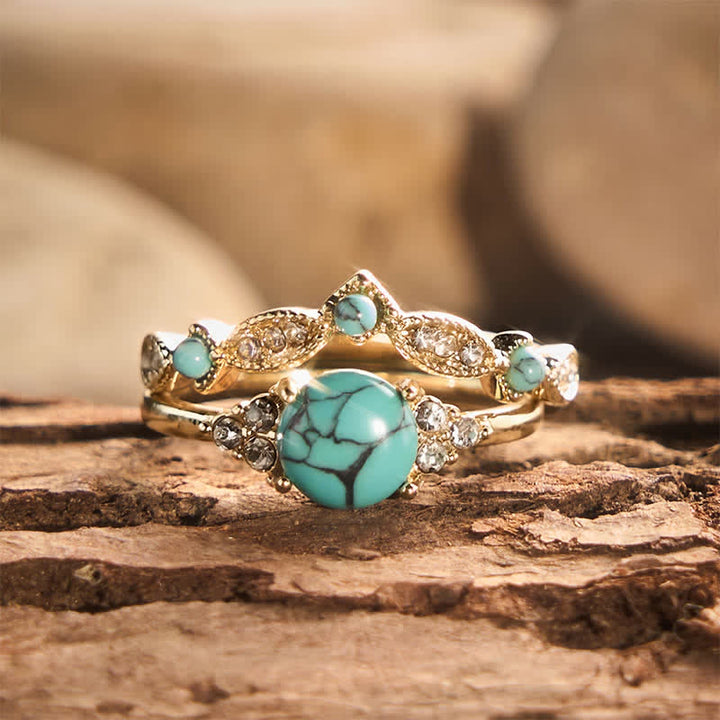 Retro Bohemia Ethnic Style Gold‑Tone Faux Turquoise Stackable Statement Ring - Golden - US 11 - image 0