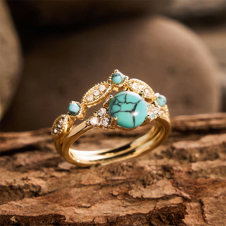 Retro Bohemia Ethnic Style Gold‑Tone Faux Turquoise Stackable Statement Ring - image 2