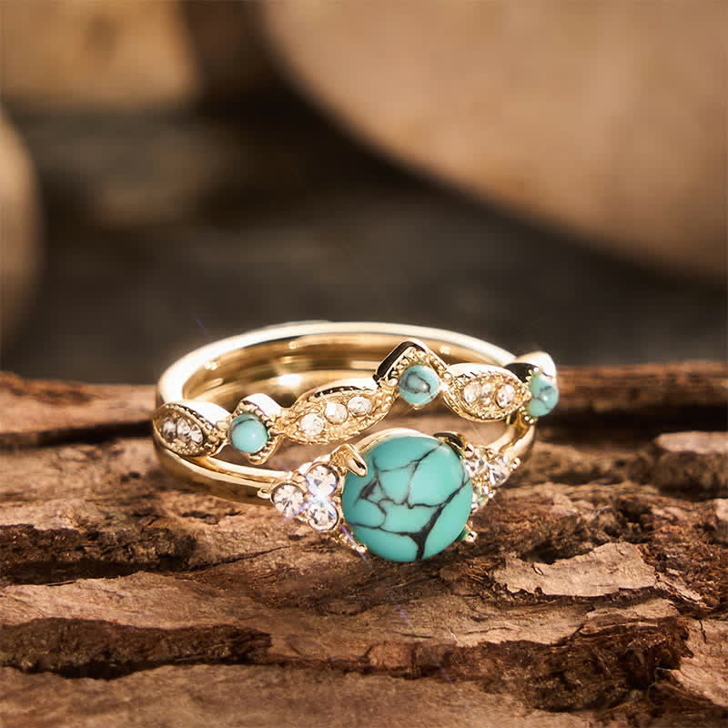 Retro Bohemia Ethnic Style Gold‑Tone Faux Turquoise Stackable Statement Ring - image 3