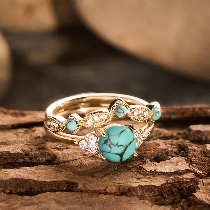 Retro Bohemia Ethnic Style Gold‑Tone Faux Turquoise Stackable Statement Ring - image 3