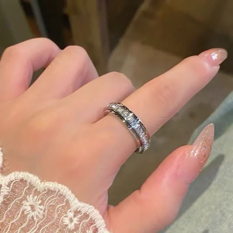 Sparkling Crystal Spinner Anti Anxiety Fidget Ring For Stress Relief - Silver - US 11 - image 0