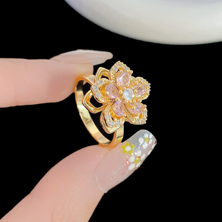 Rotating Sakura Flower Zircon Anti Anxiety Fidget Ring - image 0