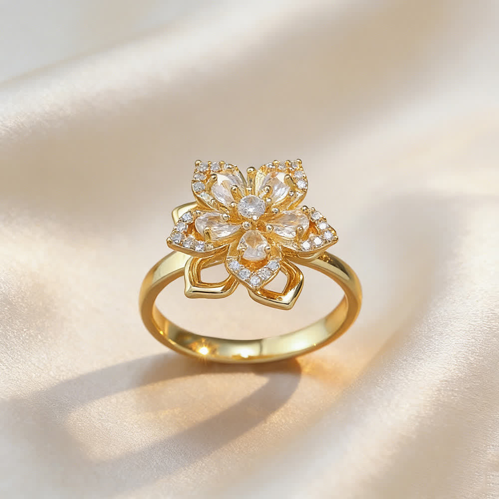 Rotating Sakura Flower Zircon Anti Anxiety Fidget Ring - White & Gold - image 9
