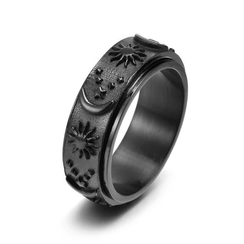 Celestial Meditation Sun Moon Star Rotating Anxiety Ring - Black - US 13 - image 7