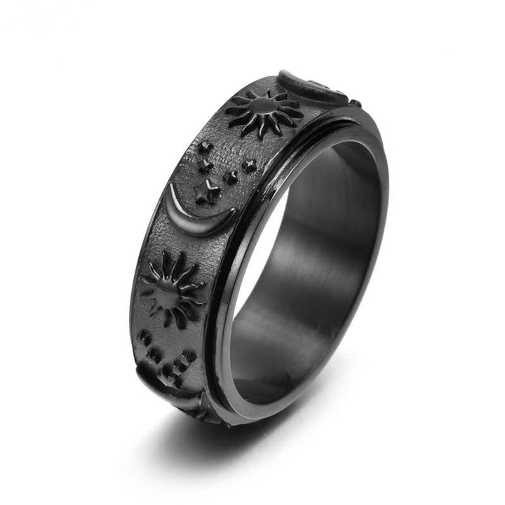 Celestial Meditation Sun Moon Star Rotating Anxiety Ring - Black - US 13 - image 7
