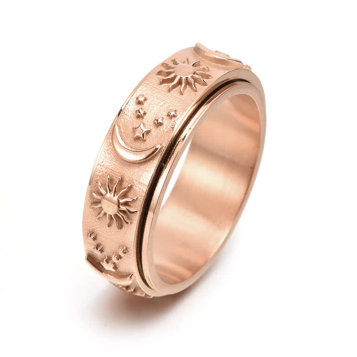 Celestial Meditation Sun Moon Star Rotating Anxiety Ring - Rose Gold - US 13 - image 9
