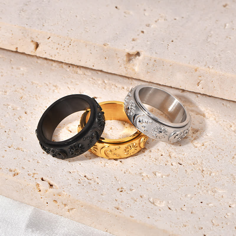 Celestial Meditation Sun Moon Star Rotating Anxiety Ring - image 4