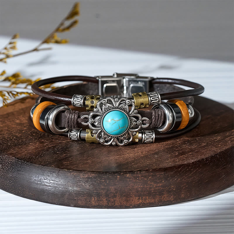 Handmade Braided Boho Turquoise Charm Leather Bracelet - Style#3 - image 5