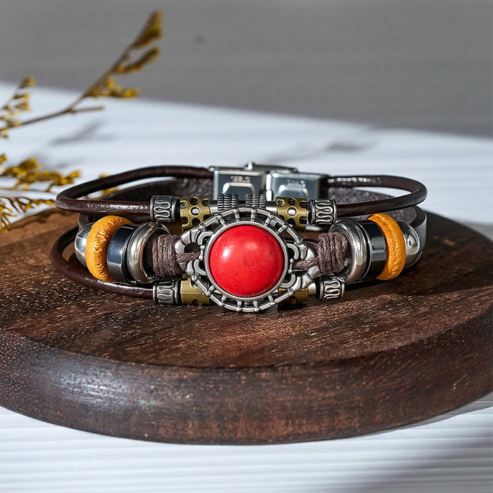 Handmade Braided Boho Turquoise Charm Leather Bracelet - Style#7 - image 9