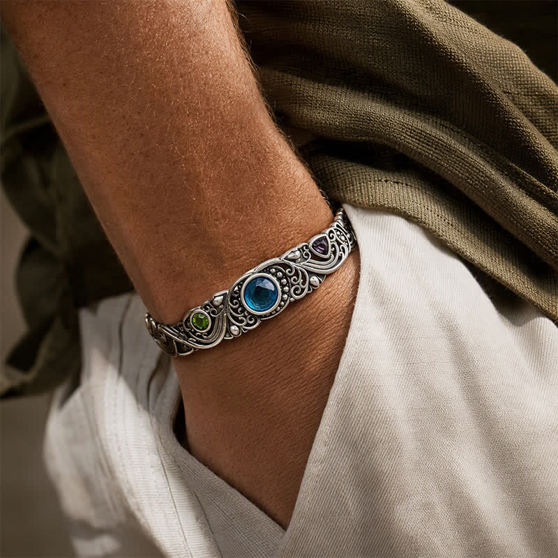 Ornate Gemstone Hollow Out Open Cuff Bracelet - image 1
