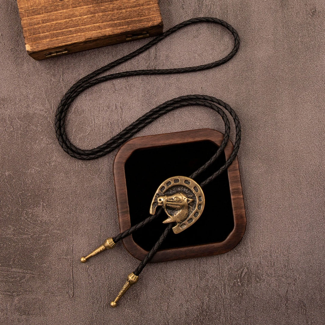 Vintage Western Bolo Tie Leather Horsehead Necklace - image 2