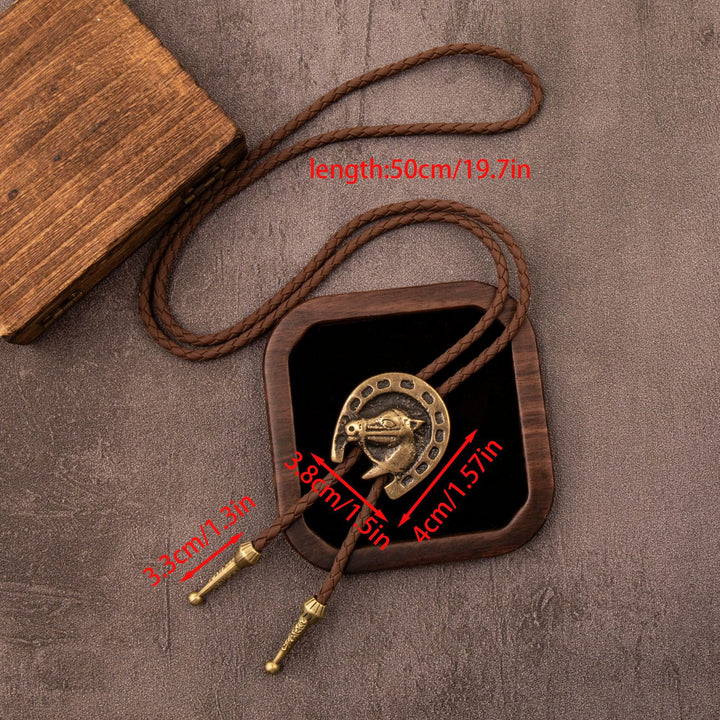 Vintage Western Bolo Tie Leather Horsehead Necklace - image 4