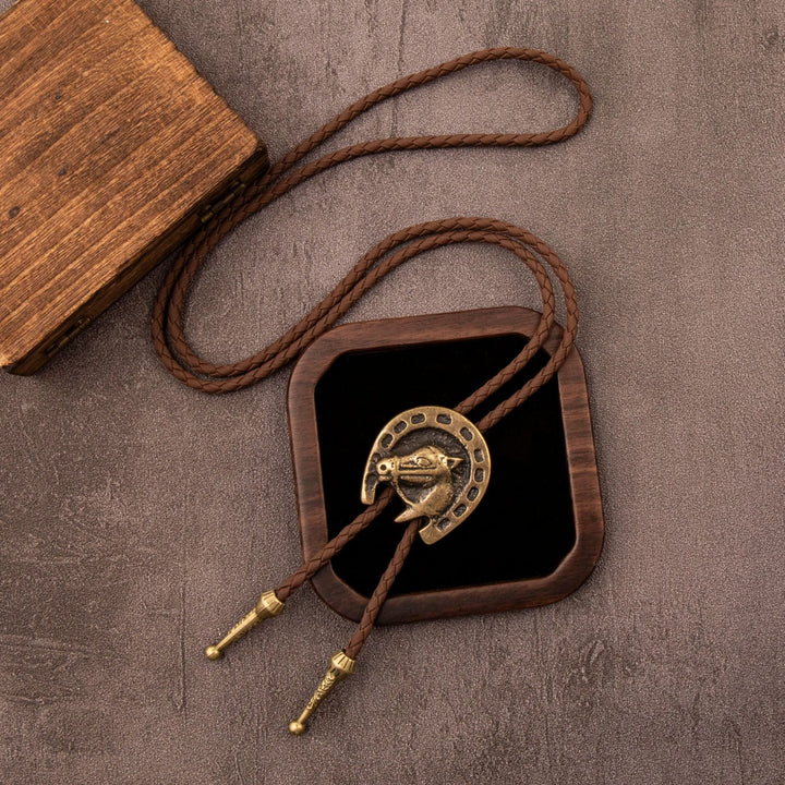 Vintage Western Bolo Tie Leather Horsehead Necklace - image 1