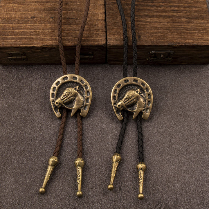 Vintage Western Bolo Tie Leather Horsehead Necklace - image 3