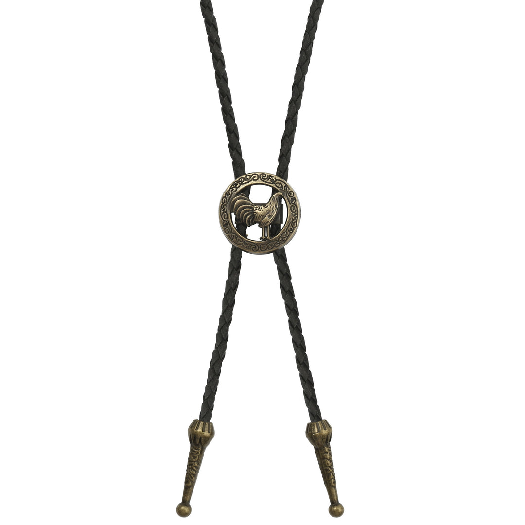Men's Vintage Western Braided Leather Rooster Bolo Tie - image 5