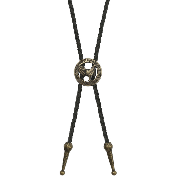 Men's Vintage Western Braided Leather Rooster Bolo Tie - image 5