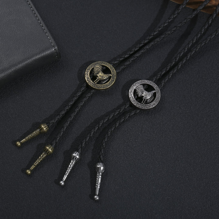 Men's Vintage Western Braided Leather Rooster Bolo Tie - image 0