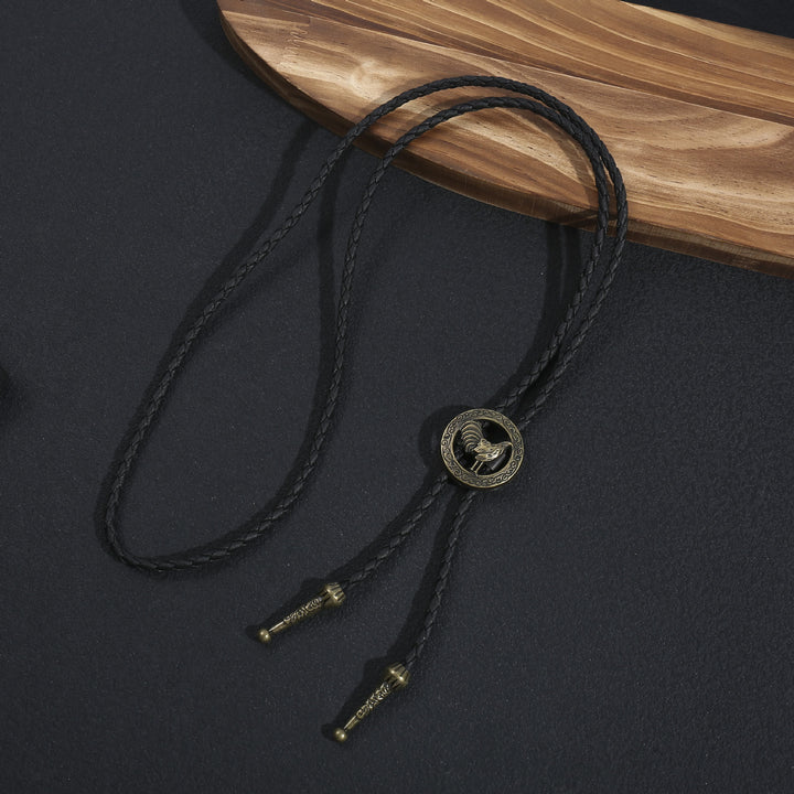 Men's Vintage Western Braided Leather Rooster Bolo Tie - Bronze - image 3