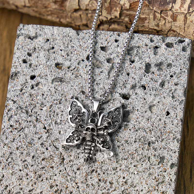 Nocturne Skull Butterfly Gothic Moth With Star Wings Necklace - image 3