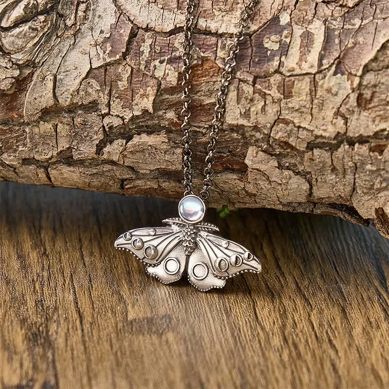 Moth & Moon Phases Death Moth Pendant Necklace - Silver - image 0