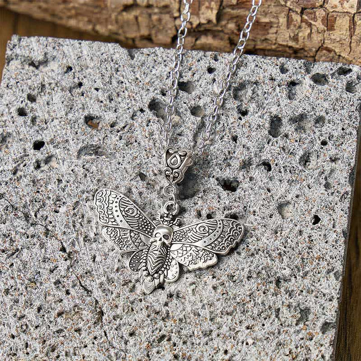Death Embraces Beauty Gothic Skull Moth Pendant Necklace - image 3