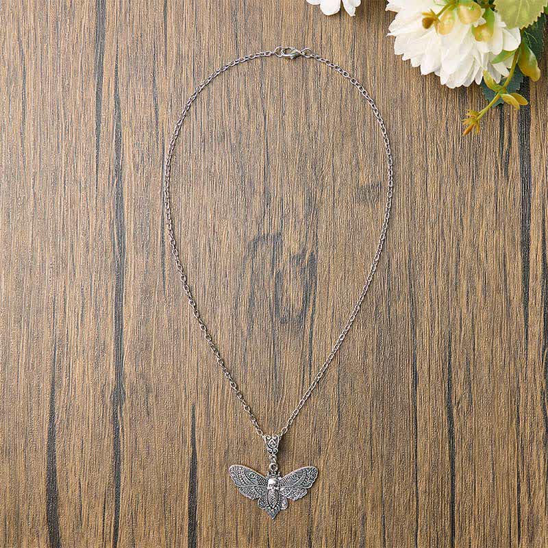 Death Embraces Beauty Gothic Skull Moth Pendant Necklace - image 2