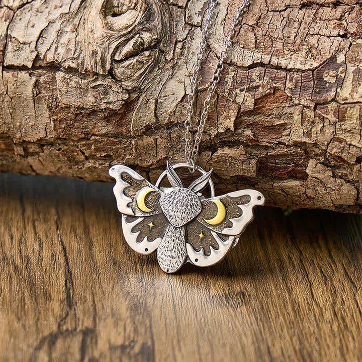 Gothic Moons & Stars Celestial Luna Moth Necklace - Silver - image 0