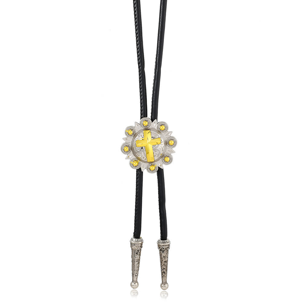 Antique Gold Silver Filigree Bolo Tie Necklace - image 4
