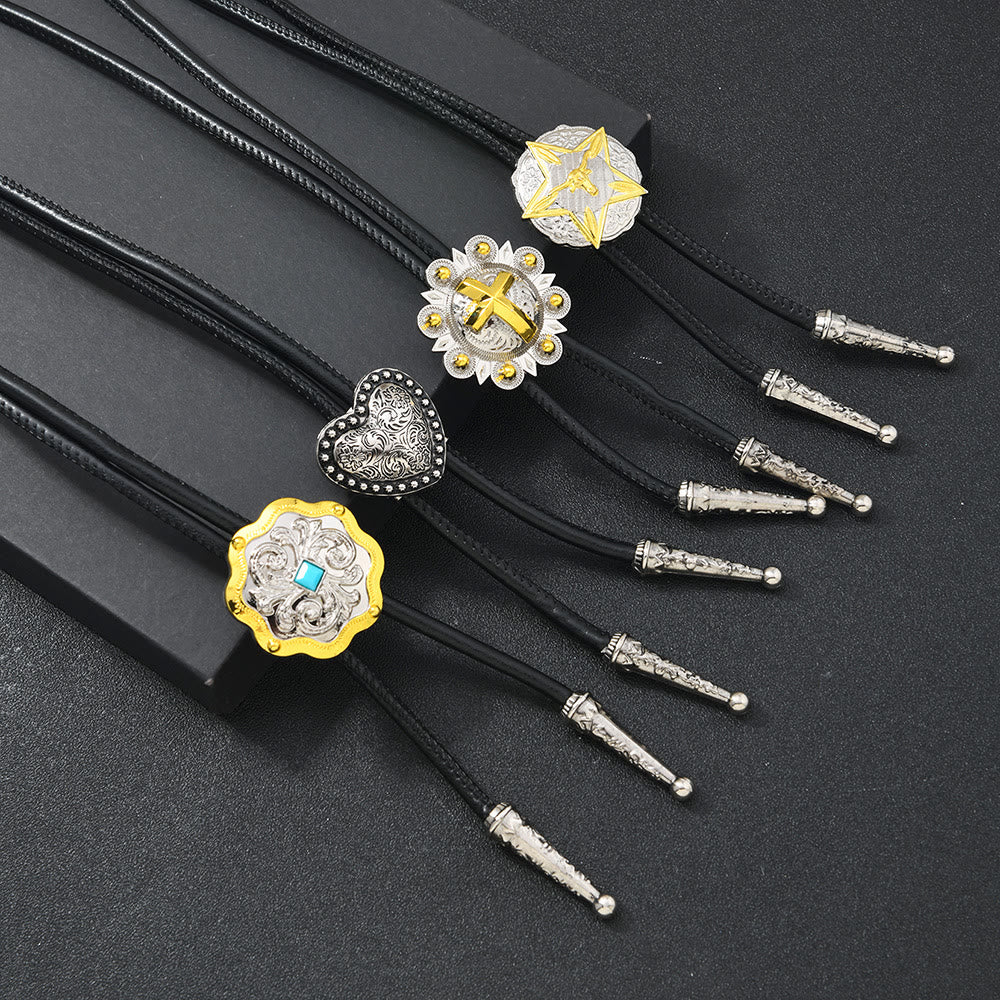 Antique Gold Silver Filigree Bolo Tie Necklace - image 0