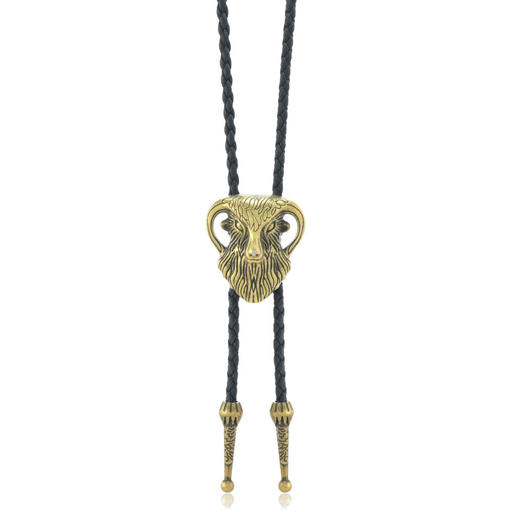 Men's Antique Two-tone Ram Head Braided Bolo Tie - image 3