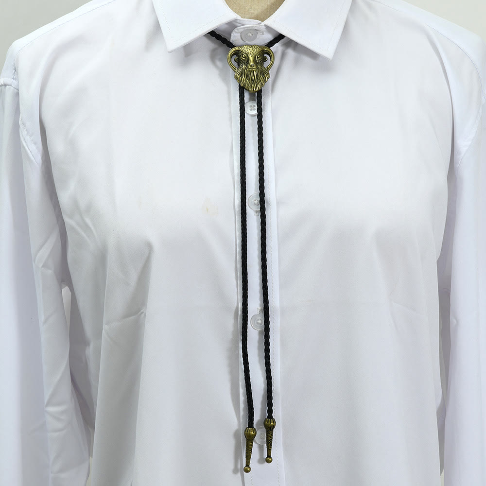 Men's Antique Two-tone Ram Head Braided Bolo Tie - image 1