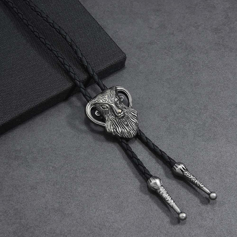 Men's Antique Two-tone Ram Head Braided Bolo Tie - Silver - image 4