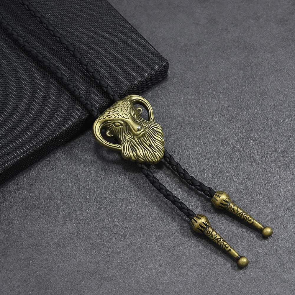 Men's Antique Two-tone Ram Head Braided Bolo Tie - Bronze - image 2
