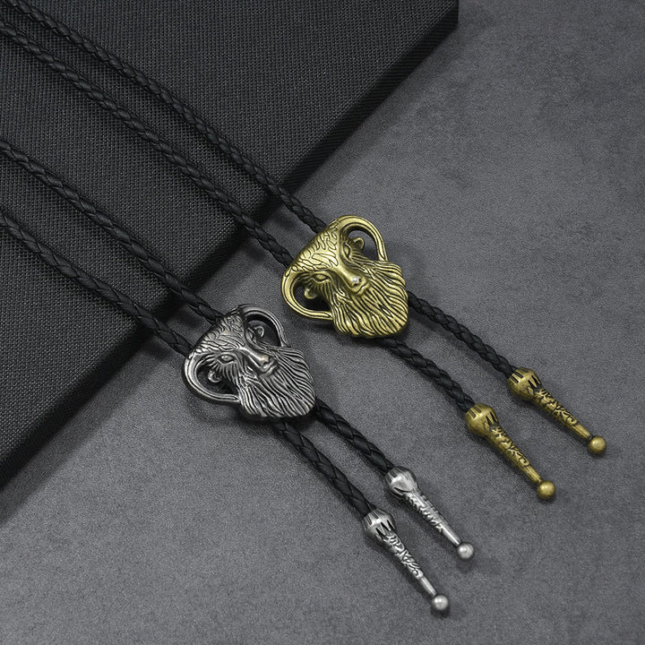 Men's Antique Two-tone Ram Head Braided Bolo Tie - image 0